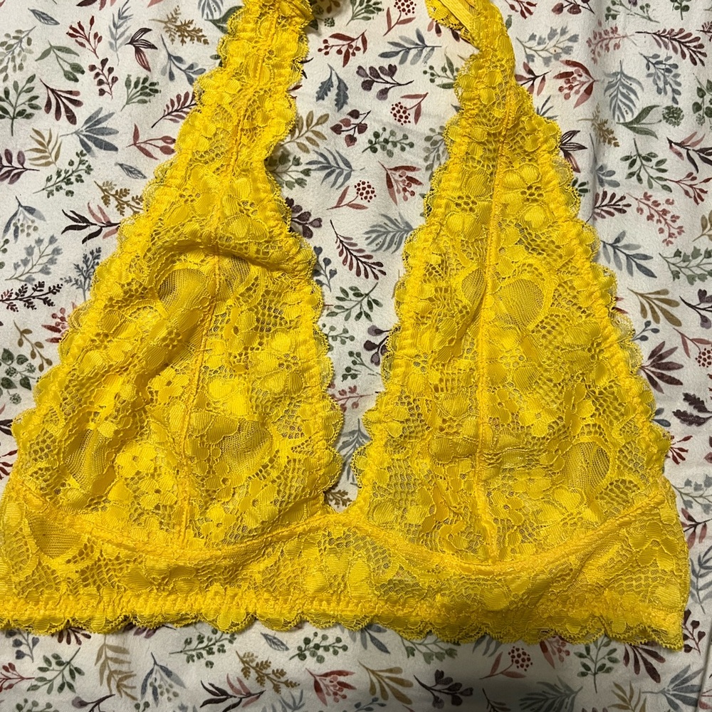 Free People Lace Halter Bralette Set - Yellow and Cream - Picture 2 of 7